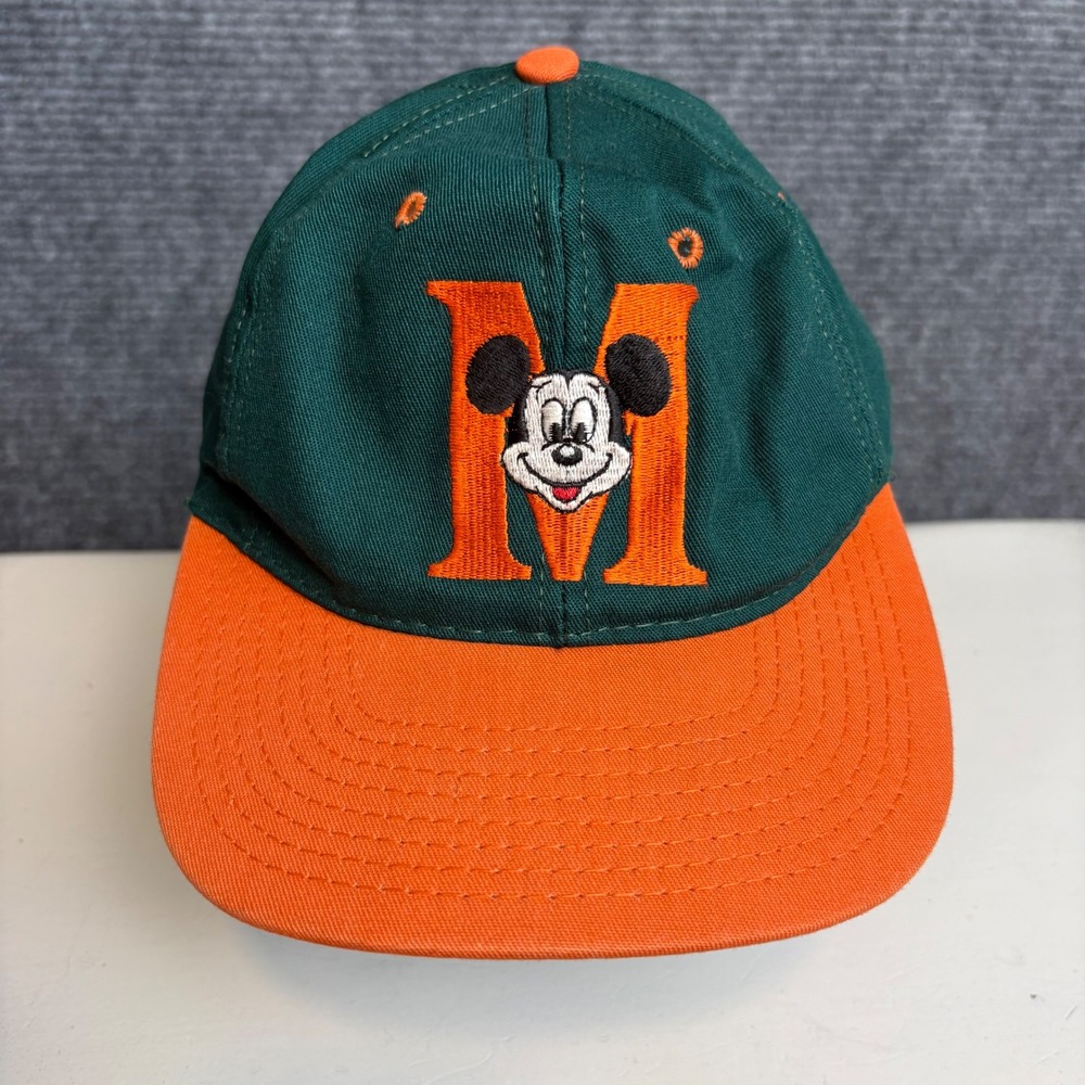 Vintage Disney Mickey Mouse Snapback Hat Green Orange Made in USA 90s Cap OSFA